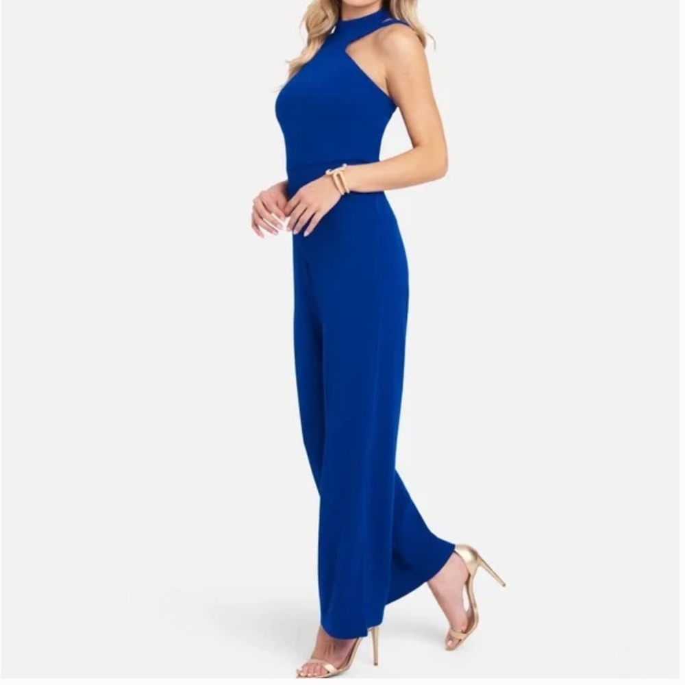 Bebe Elegant Blue Halter Jumpsuit size 6 - Picture 3 of 8
